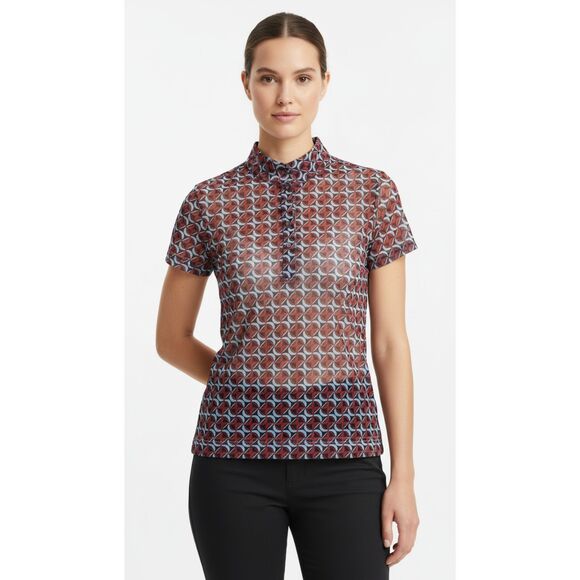 Daily Sports Tops - Daily Sports Born in Sweden Quarter Zip Golf Top Red Geometric Print Size M